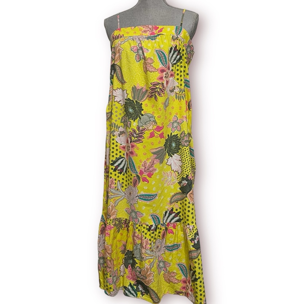 LOFT Women’s Yellow Floral Print Flowy Sun Dress Adjustable Spaghetti Straps